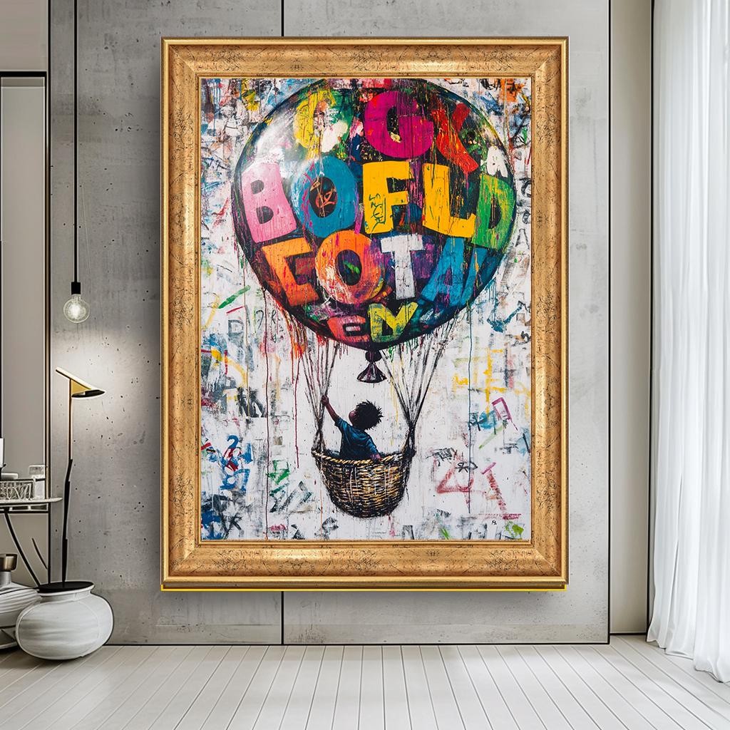 Graffiti Balloon Canvas,Graffiti Banksy Art,Banksy Artwork, Framed Wal
