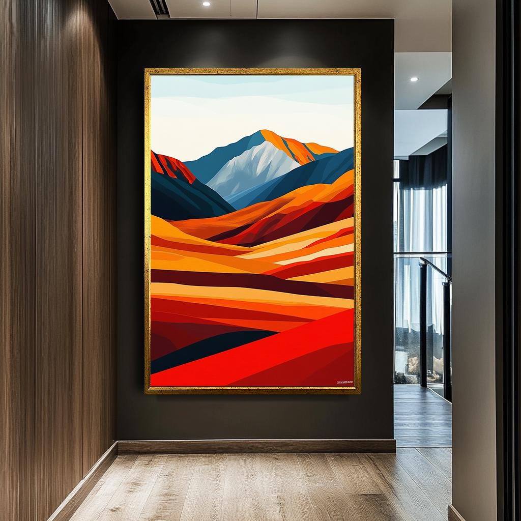 Modern Abstract Mountain Landscape Wall Art Print, Large Canvas Art fo