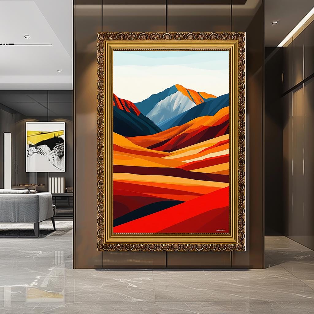 Modern Abstract Mountain Landscape Wall Art Print, Large Canvas Art fo