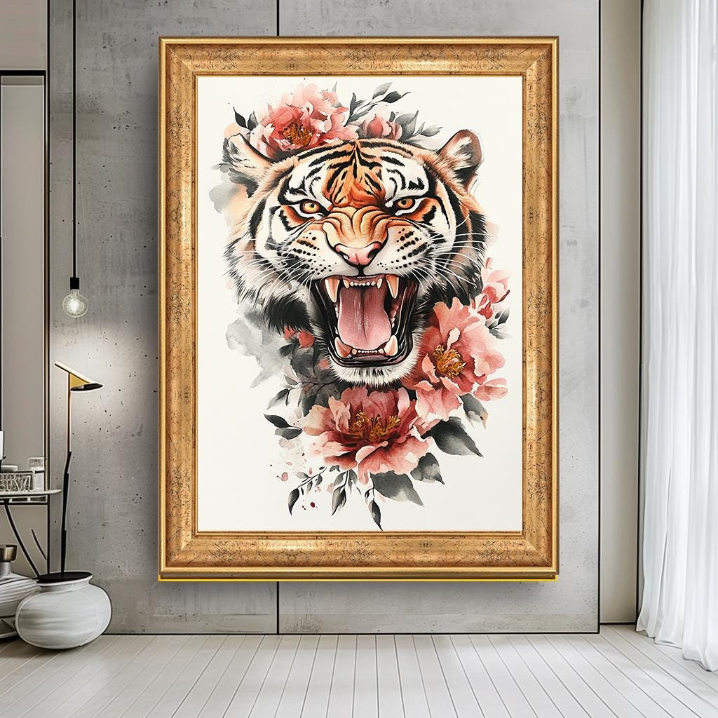 Tiger Canvas Art - Ferocious Tiger Canvas Print - Floral and Fierce An