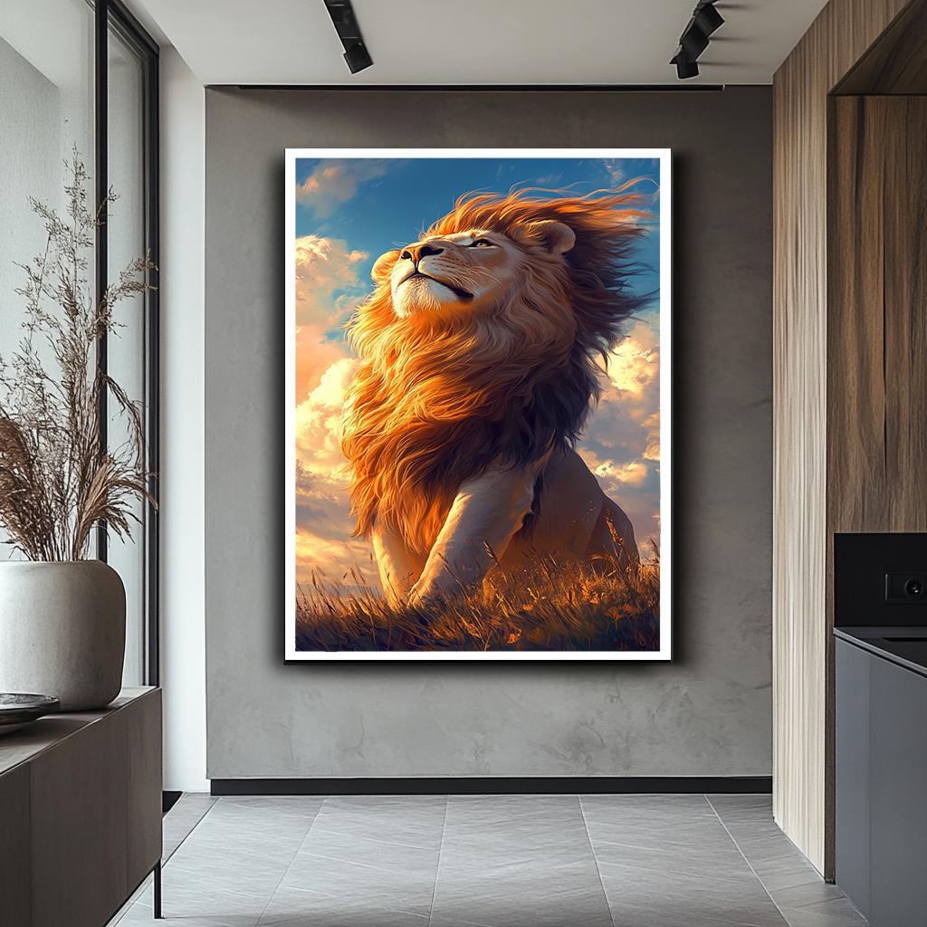 Görkemli Aslan Duvar Sanatı, Büyük Aslan Kanvas Tablo, Gün Batımı Safari Hayvan Tablosu, Aslan Kral Dekoru, Oturma Odası Tablosu Parçası, Hayvan Posteri
