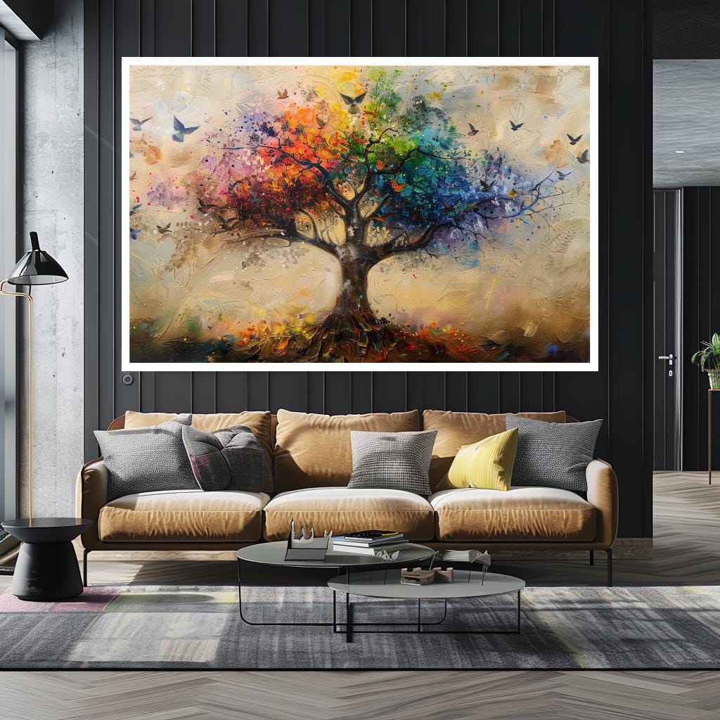 Colorful Tree of Life Canvas Print, Large Whimsical Wall Art, Vibrant 