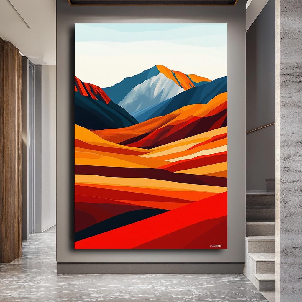 Modern Abstract Mountain Landscape Wall Art Print, Large Canvas Art fo