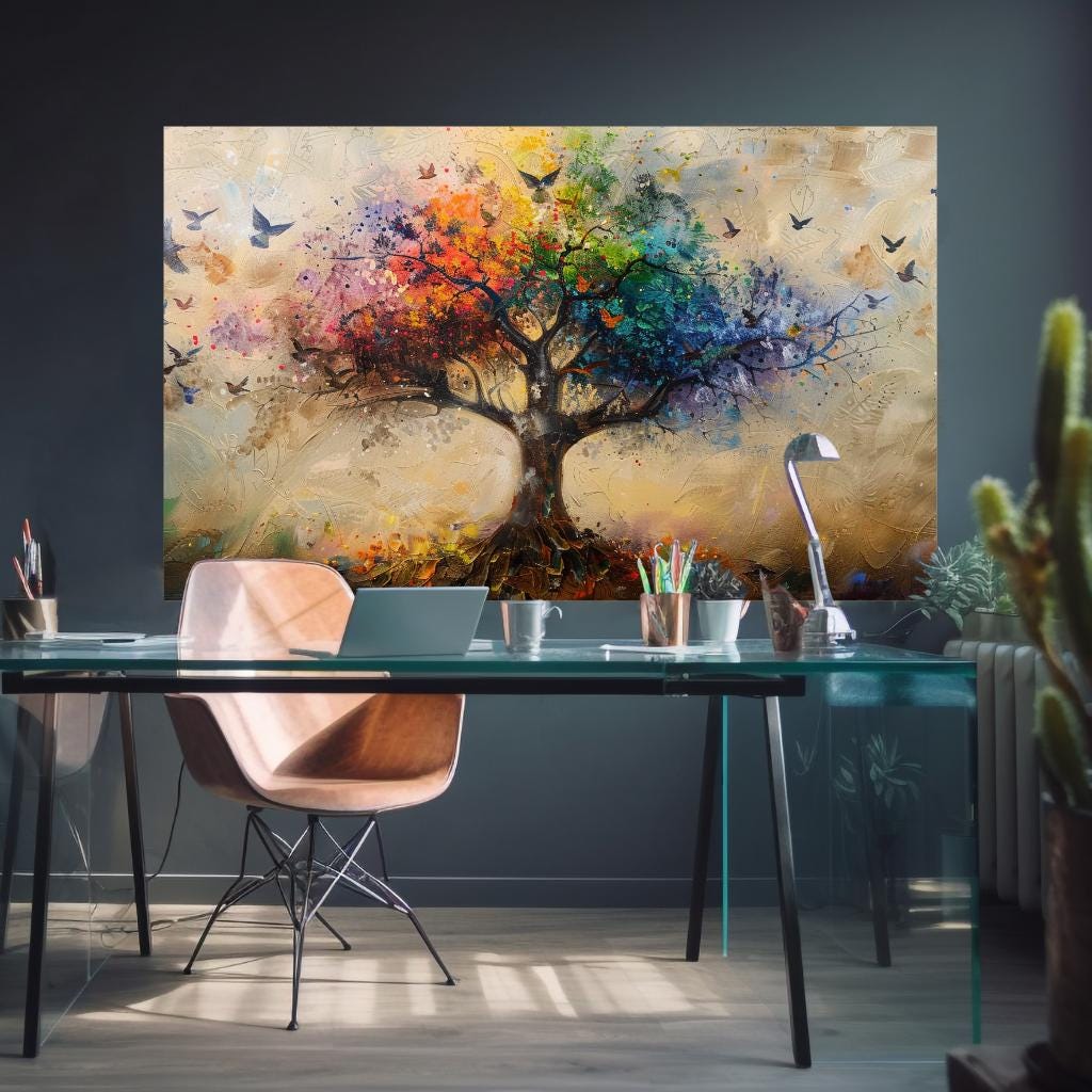 Colorful Tree of Life Canvas Print, Large Whimsical Wall Art, Vibrant 