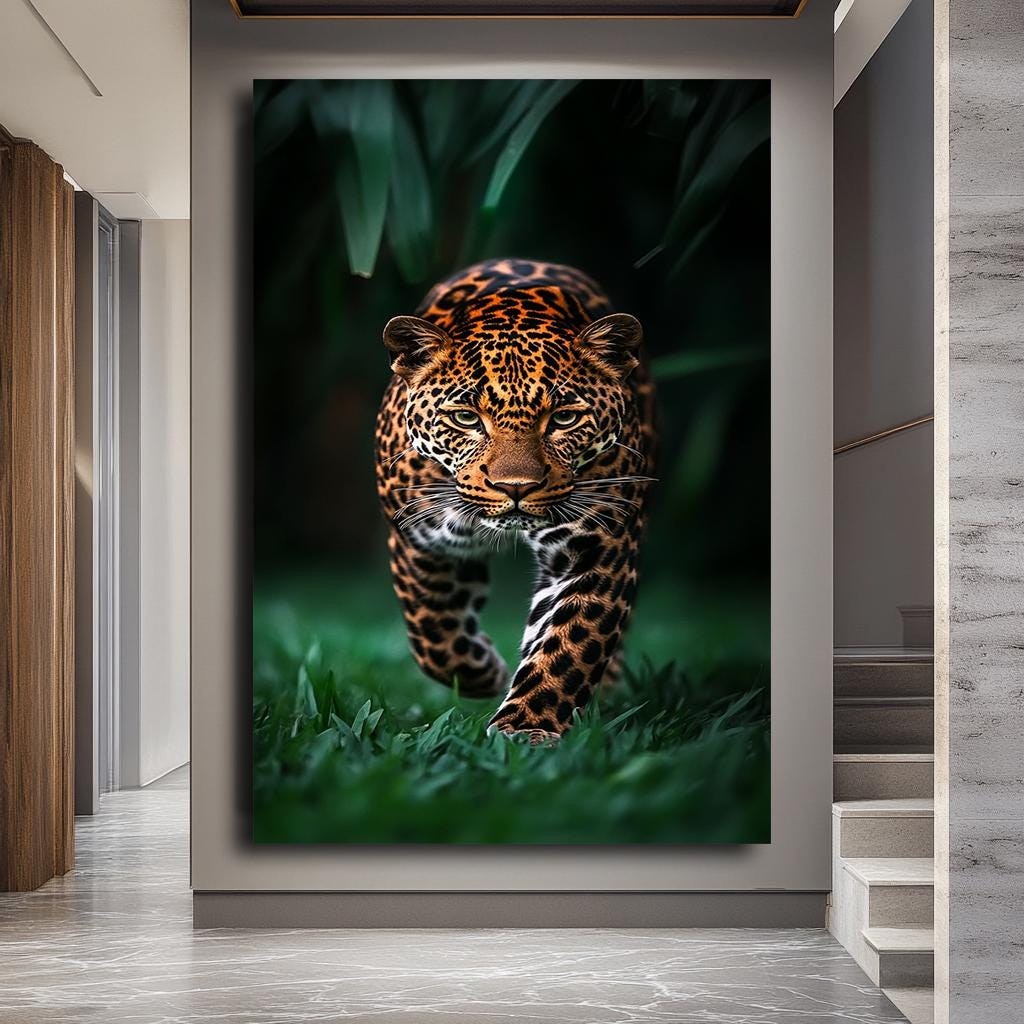 Striking Leopard Wall Art Print, Jungle Animal Canvas Decor, Wildlife 