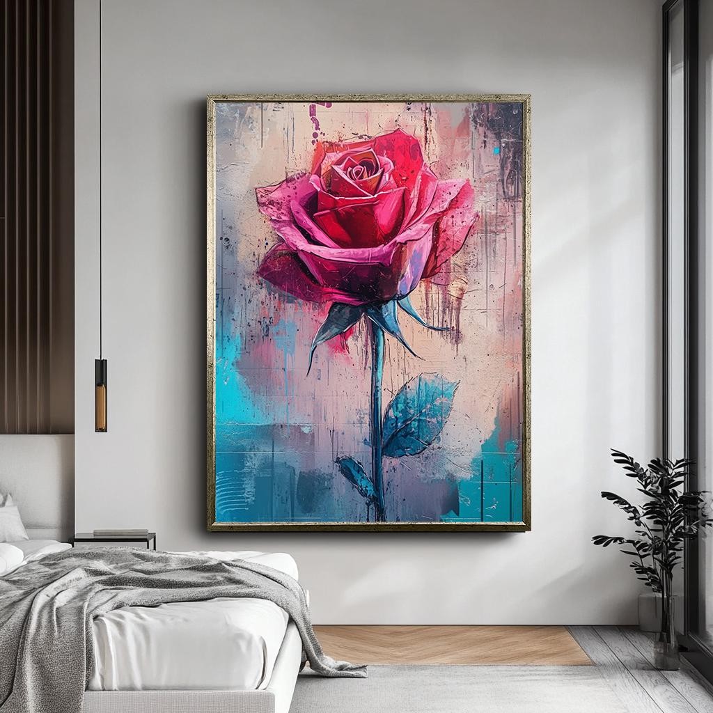 Abstract Rose Wall Art, Modern Floral Canvas, Vibrant Red Rose Paintin