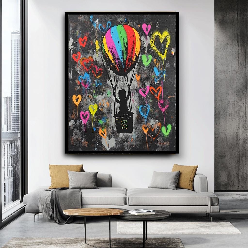 Colorful Banksy Wall Art,Hot Air Balloon Canvas,Banksy  Graffiti Art, 