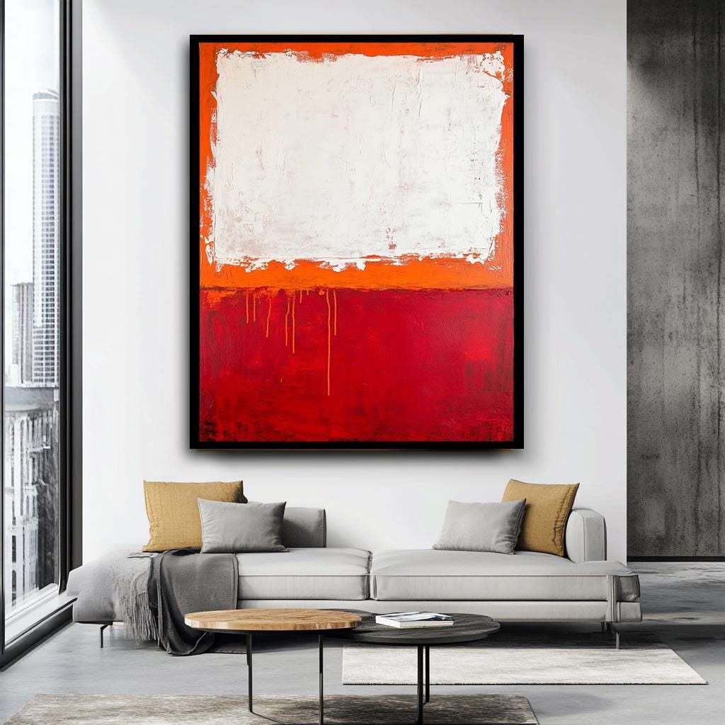 Mark Rothko Style Red and White Canvas Print, Bold Abstract Color Fiel