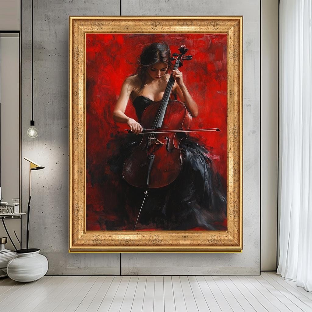 Cellist Canvas Print, Elegant Woman Playing Cello, Music-Themed Wall A