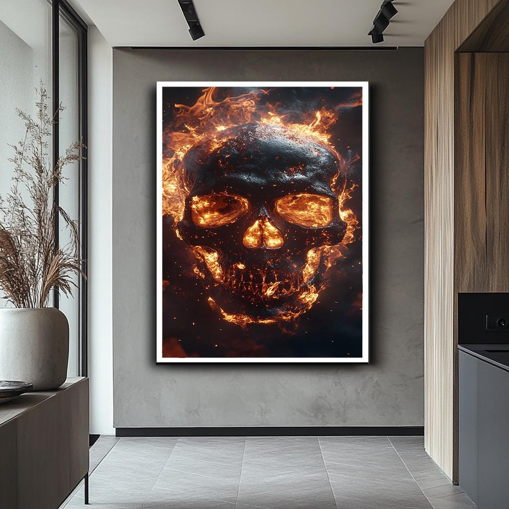 Flaming Skull Canvas Print - Fiery Skull Wall Art for Bold Modern Inte
