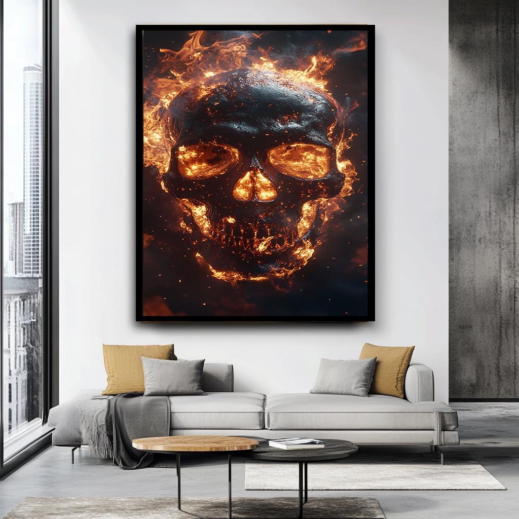 Flaming Skull Canvas Print - Fiery Skull Wall Art for Bold Modern Inte