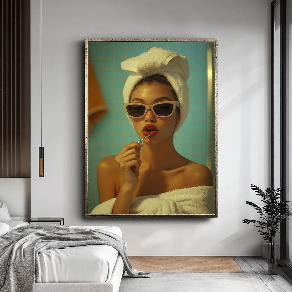 Woman with Lipstick Canvas Print, Glamorous Fashion Wall Art, Chic Bat