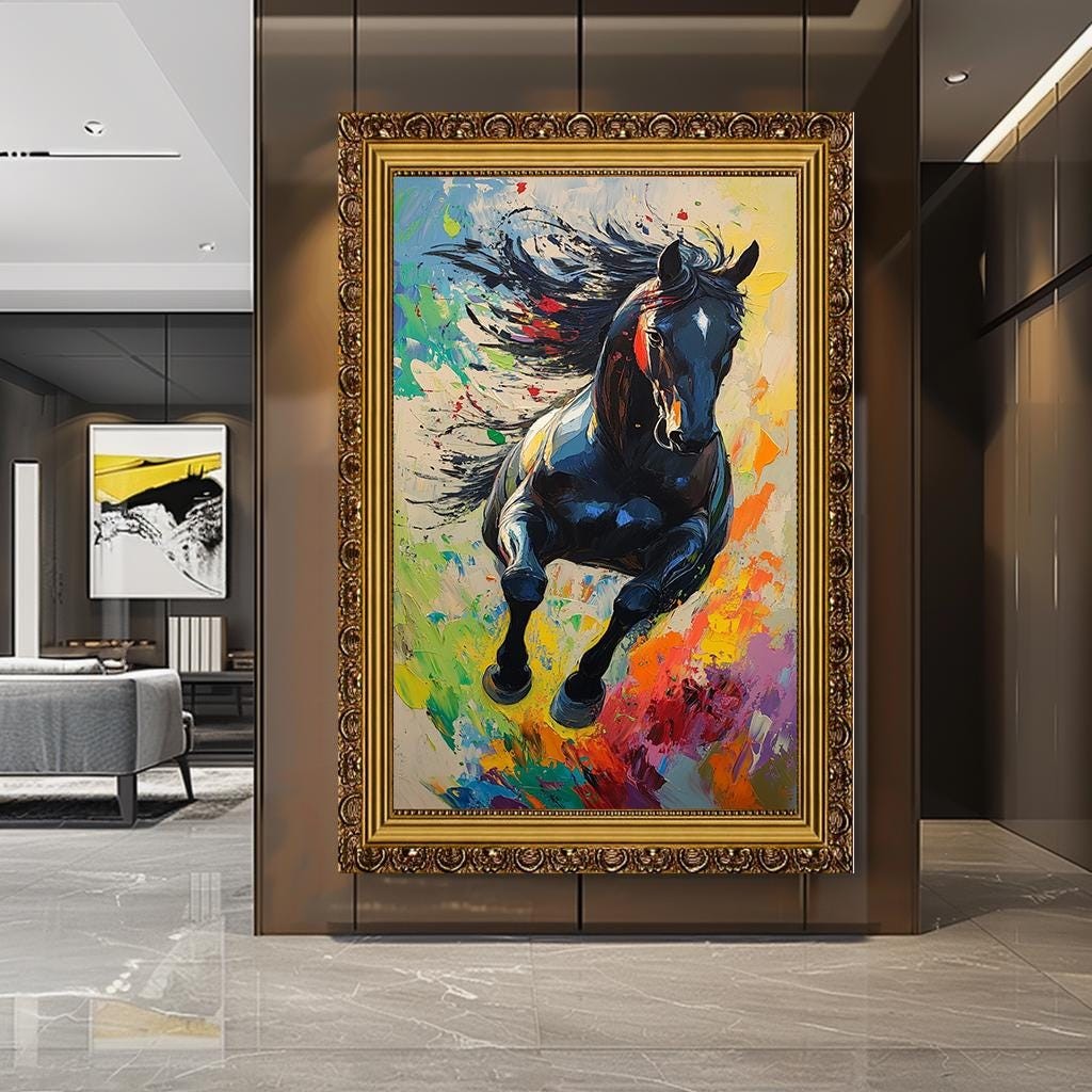 Vibrant Running Horse Canvas Art, Colorful Abstract Horse Painting, La