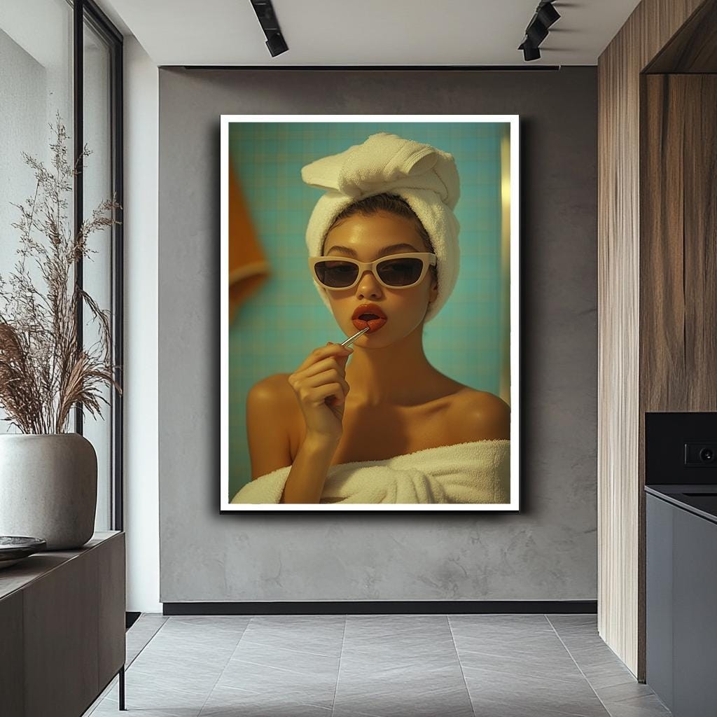 Woman with Lipstick Canvas Print, Glamorous Fashion Wall Art, Chic Bat