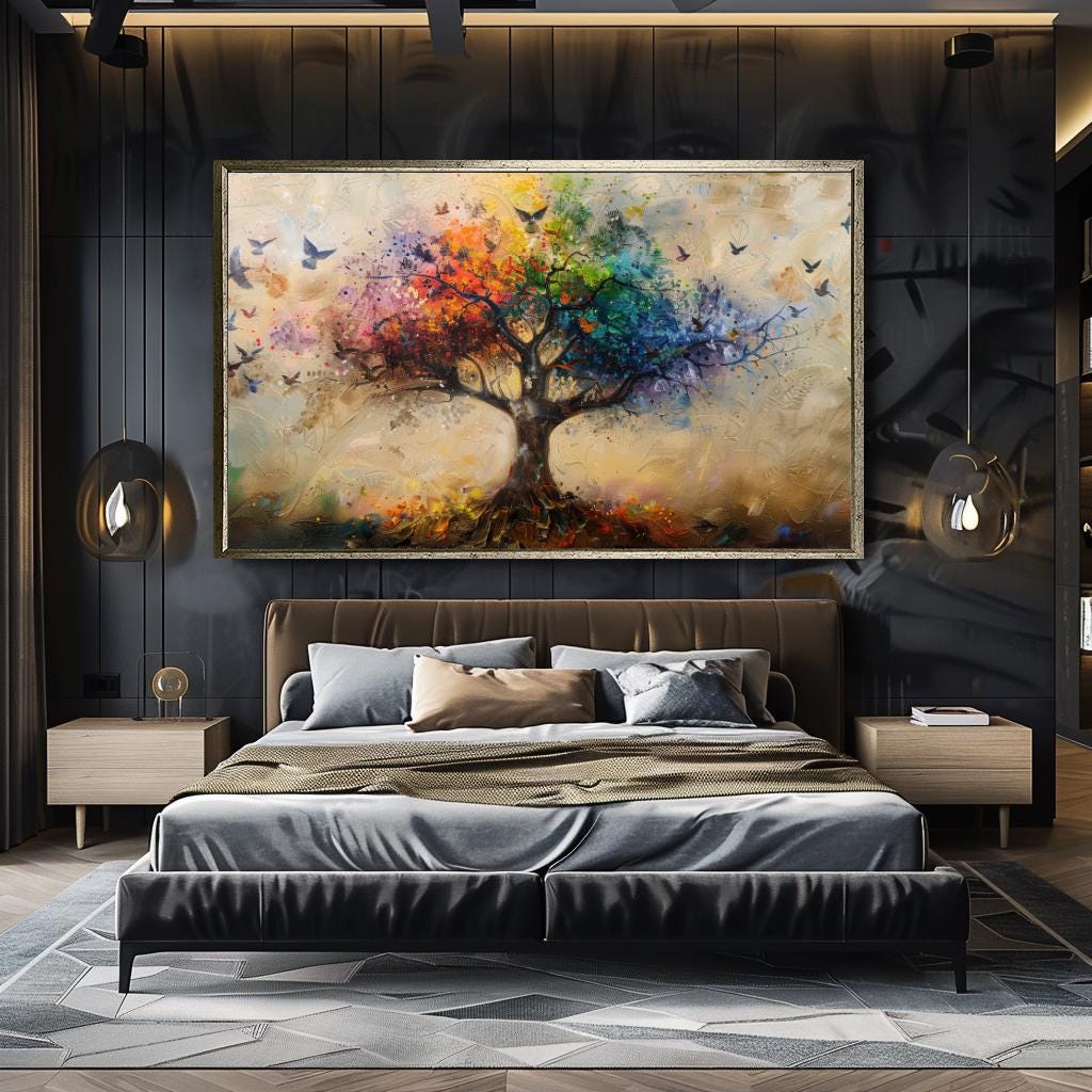 Colorful Tree of Life Canvas Print, Large Whimsical Wall Art, Vibrant 