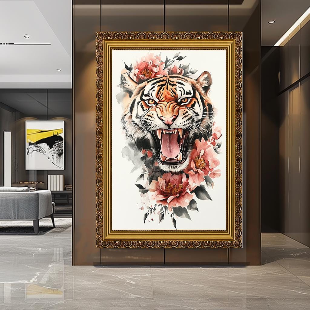 Tiger Canvas Art - Ferocious Tiger Canvas Print - Floral and Fierce An