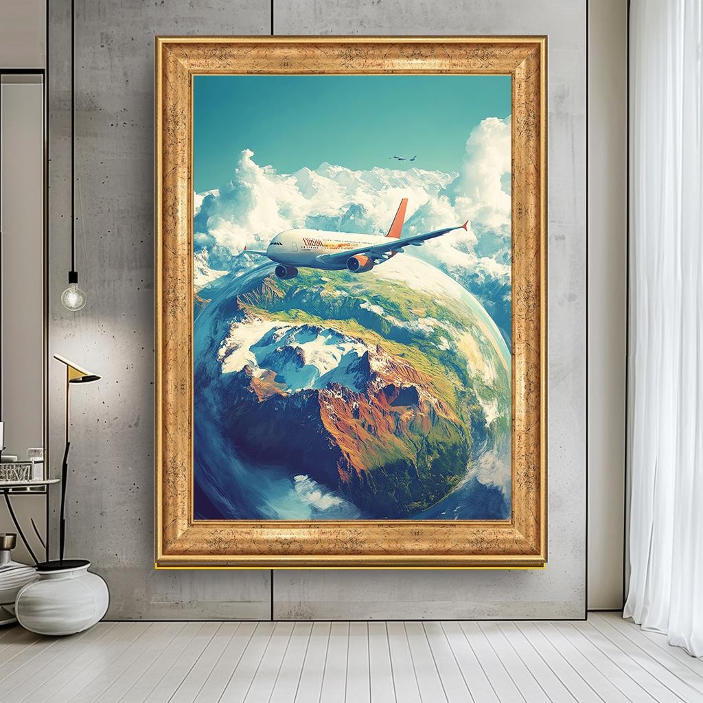 Airplane Wall Art, Scenic World Travel Canvas, Aviation Artwork, Plane