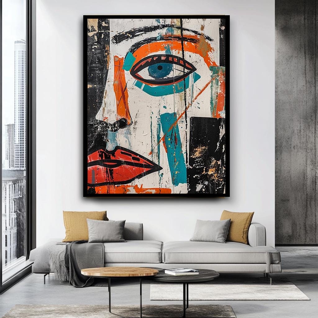 Abstract Face Canvas Print, Modern Colorful Wall Art, Bold Contemporar