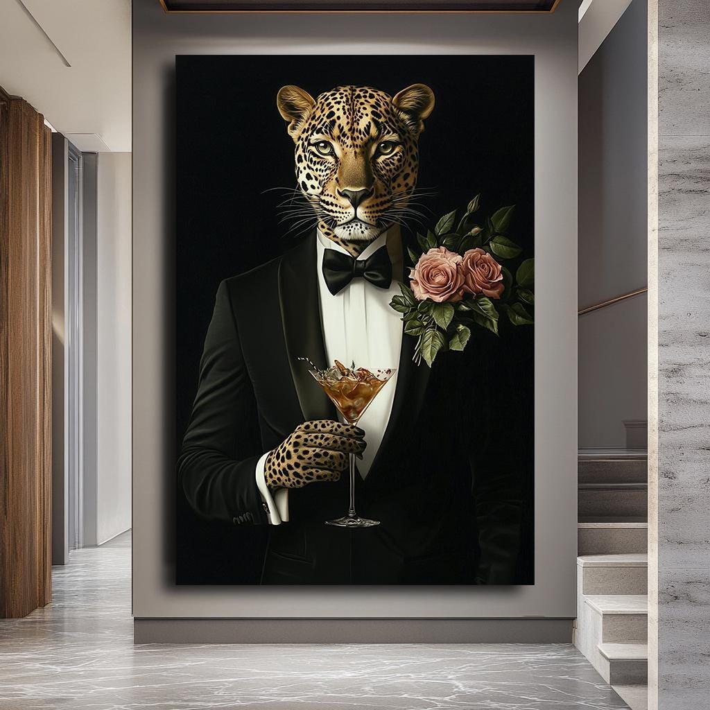 Leopard Portrait Canvas Art - Surreal Animal Art, Modern Wall Decor, L