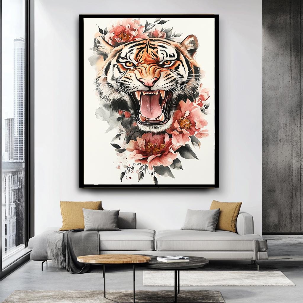 Tiger Canvas Art - Ferocious Tiger Canvas Print - Floral and Fierce An