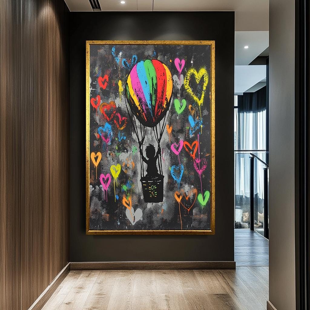 Colorful Banksy Wall Art,Hot Air Balloon Canvas,Banksy  Graffiti Art, 