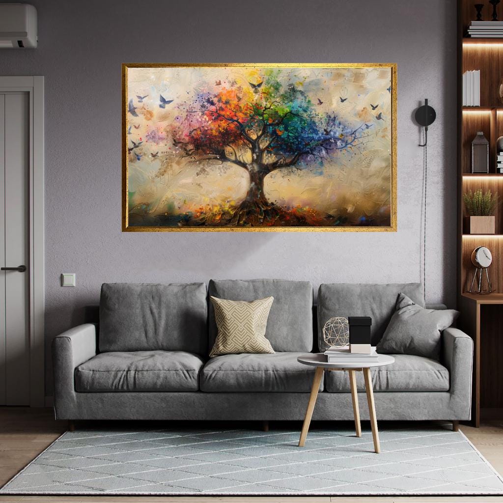 Colorful Tree of Life Canvas Print, Large Whimsical Wall Art, Vibrant 