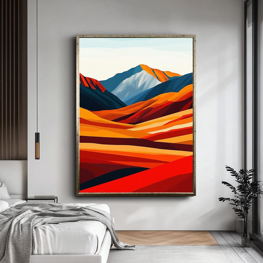 Modern Abstract Mountain Landscape Wall Art Print, Large Canvas Art fo