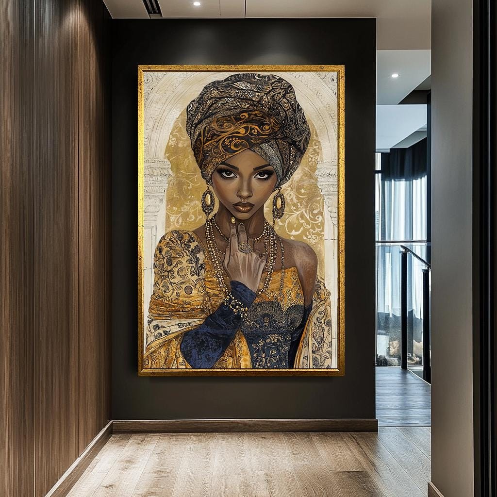 African Woman Portrait Canvas Print, Elegant Tribal Art, Bold Afrocent