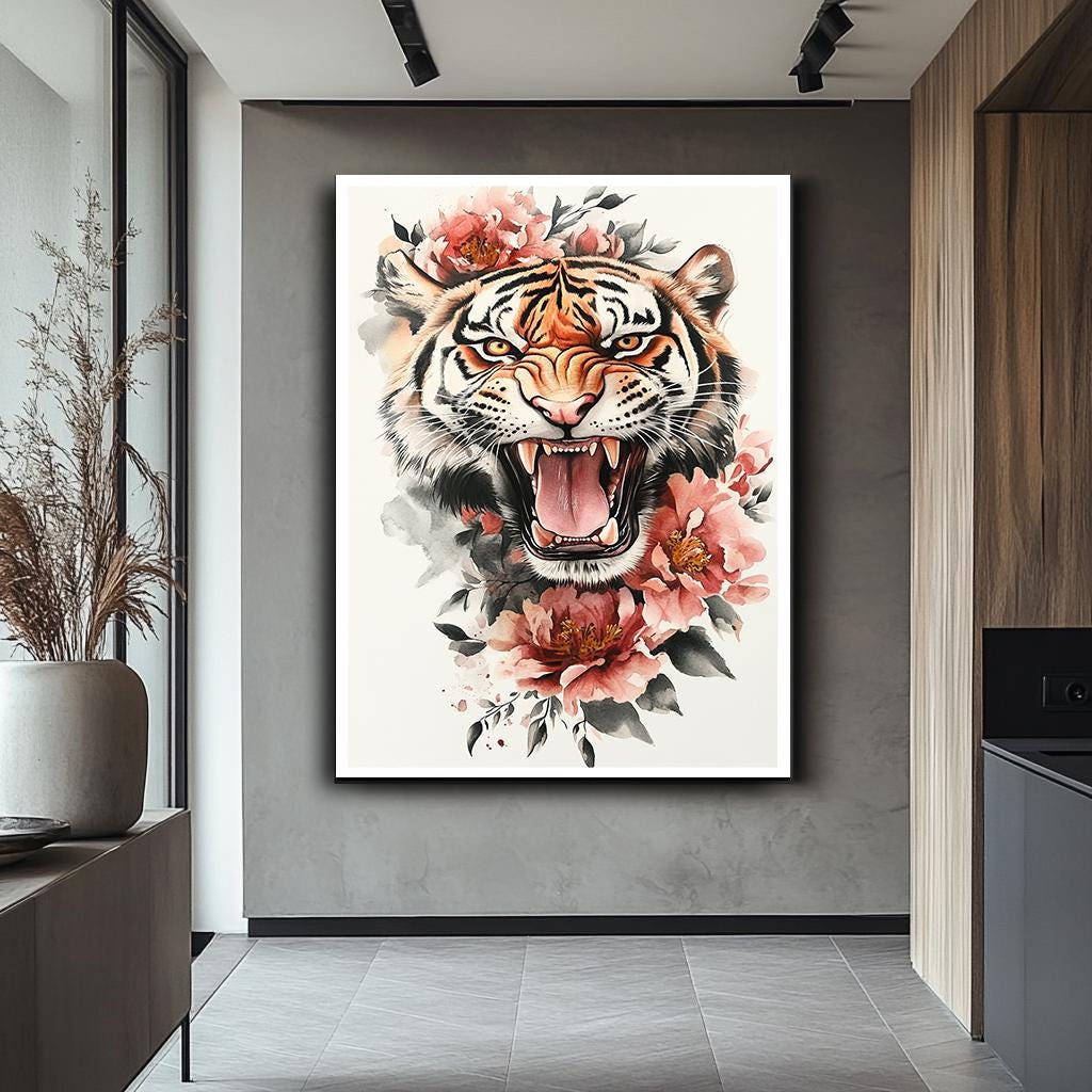 Tiger Canvas Art - Ferocious Tiger Canvas Print - Floral and Fierce An