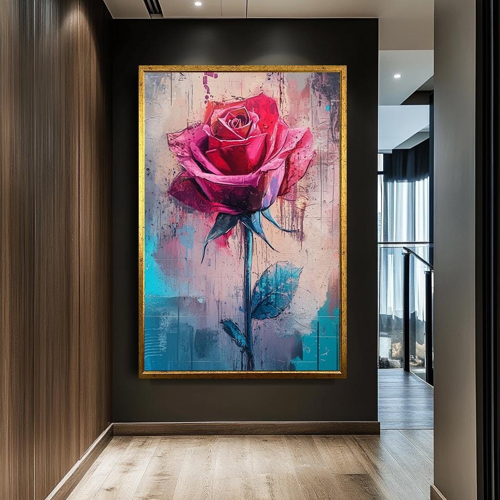 Abstract Rose Wall Art, Modern Floral Canvas, Vibrant Red Rose Paintin