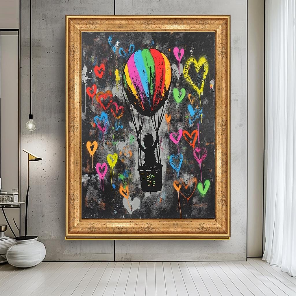 Colorful Banksy Wall Art,Hot Air Balloon Canvas,Banksy  Graffiti Art, 