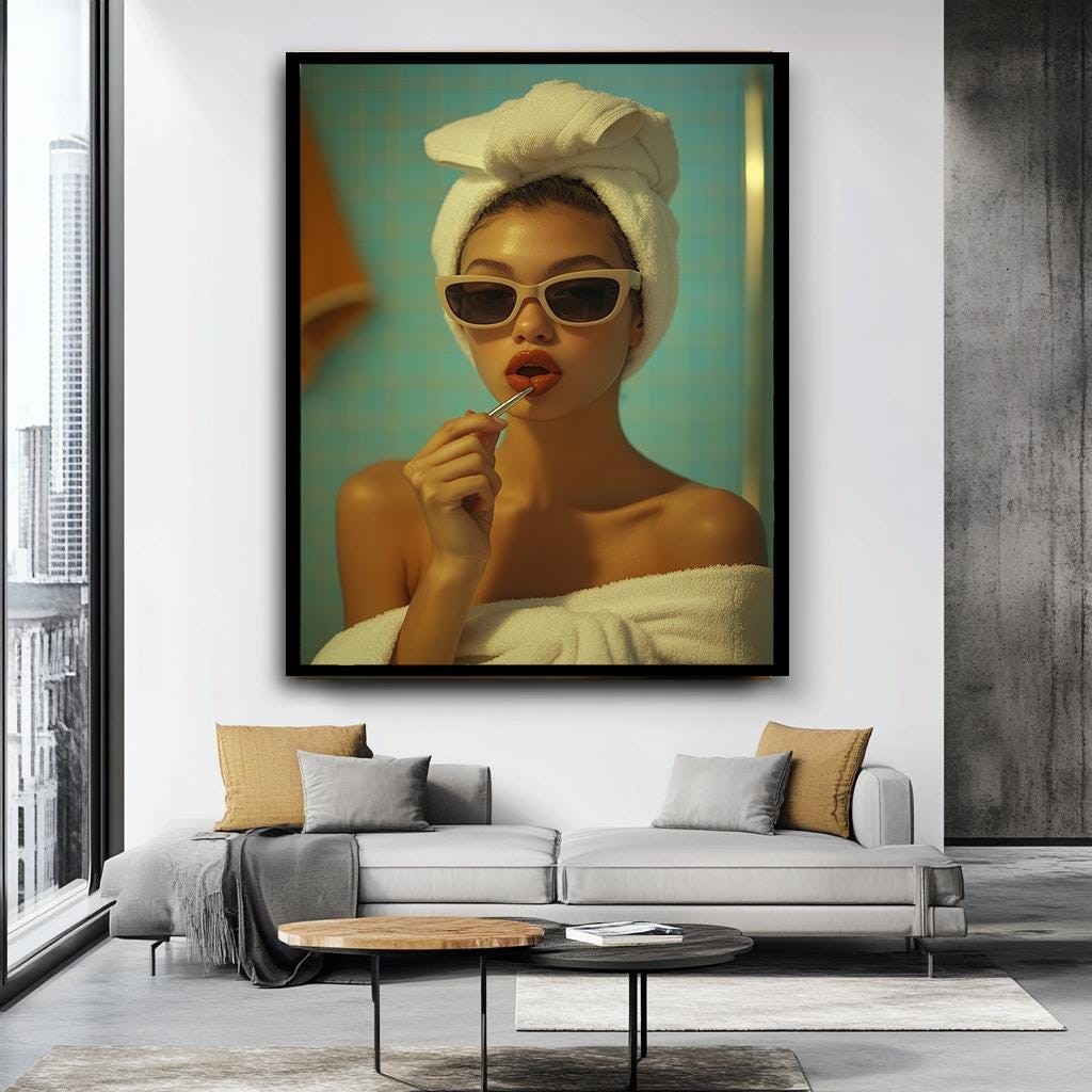 Woman with Lipstick Canvas Print, Glamorous Fashion Wall Art, Chic Bat