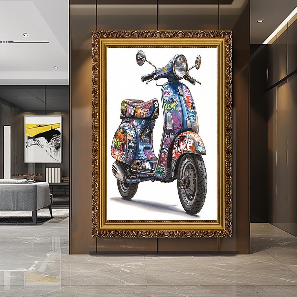 Vintage Graffiti Scooter Canvas Art – Unique Wall Art for Home Decor, 