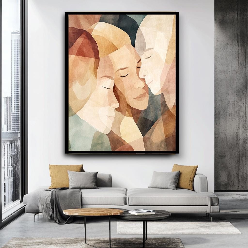 Abstract Faces Wall Art, Minimalist Figurative Canvas Print, Modern Em