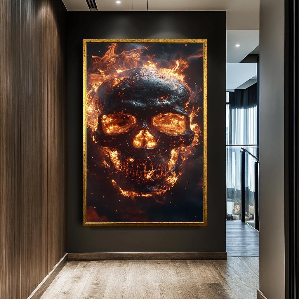Flaming Skull Canvas Print - Fiery Skull Wall Art for Bold Modern Inte