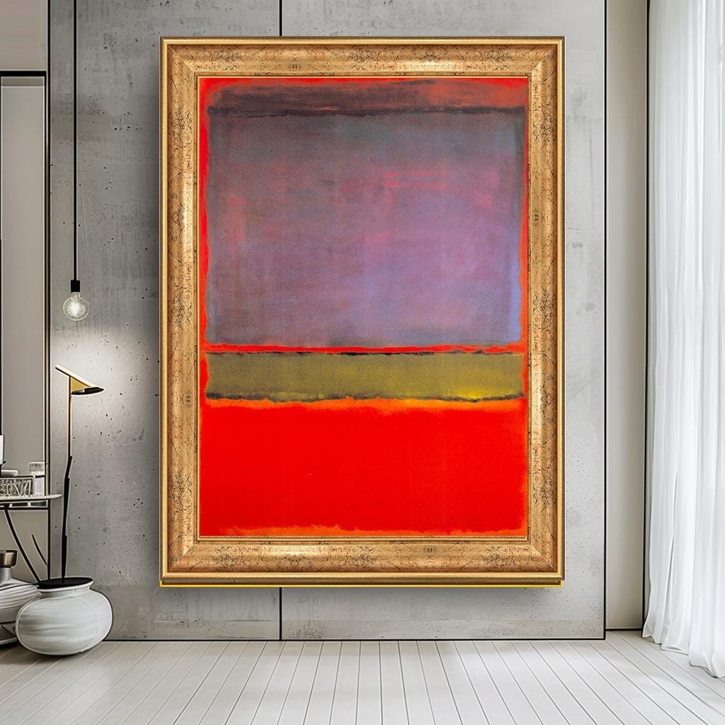 Mark Rothko Kanvas Tablo,Mark Rothko Stili,Soyut Kanvas Tablo,Büyük Renkli Alan Resmi,Kırmızı ve Mor Minimalist Ev Dekorasyonu,Duvar Sanatı