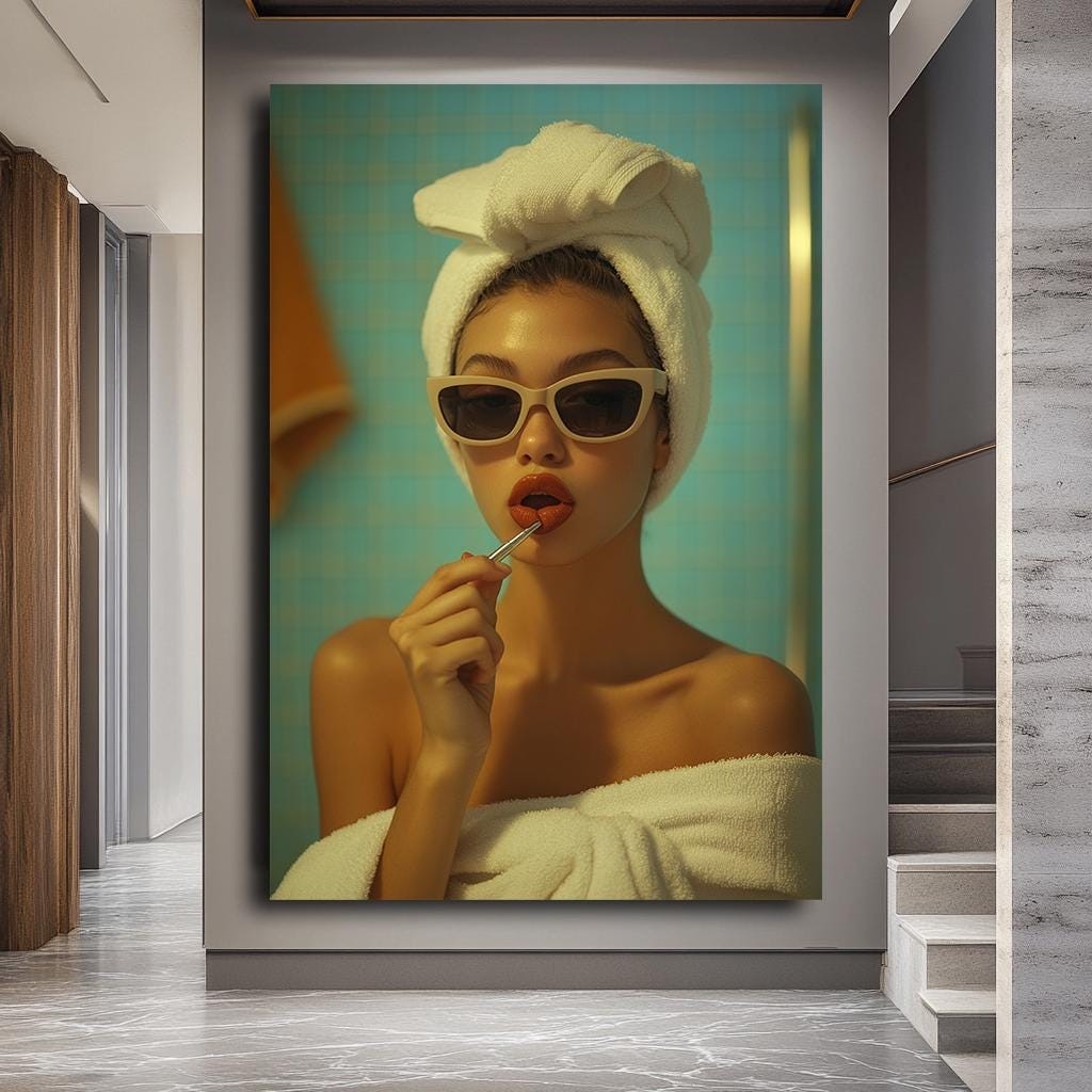 Woman with Lipstick Canvas Print, Glamorous Fashion Wall Art, Chic Bat