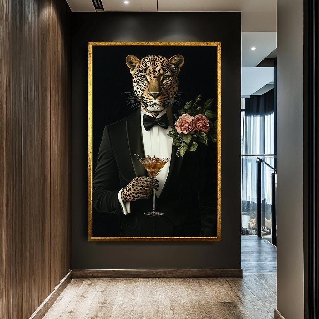 Leopard Portrait Canvas Art - Surreal Animal Art, Modern Wall Decor, L