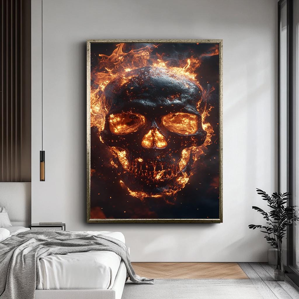 Flaming Skull Canvas Print - Fiery Skull Wall Art for Bold Modern Inte