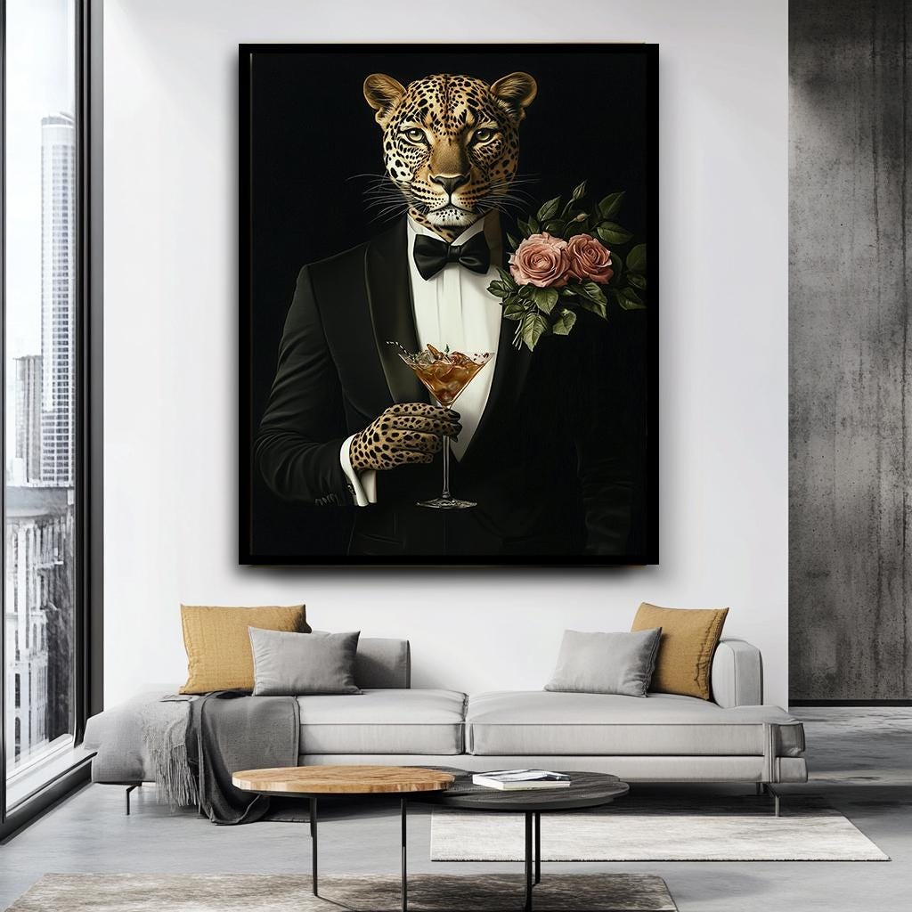 Leopard Portrait Canvas Art - Surreal Animal Art, Modern Wall Decor, L