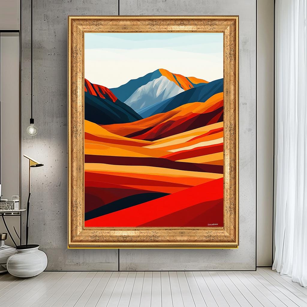 Modern Abstract Mountain Landscape Wall Art Print, Large Canvas Art fo