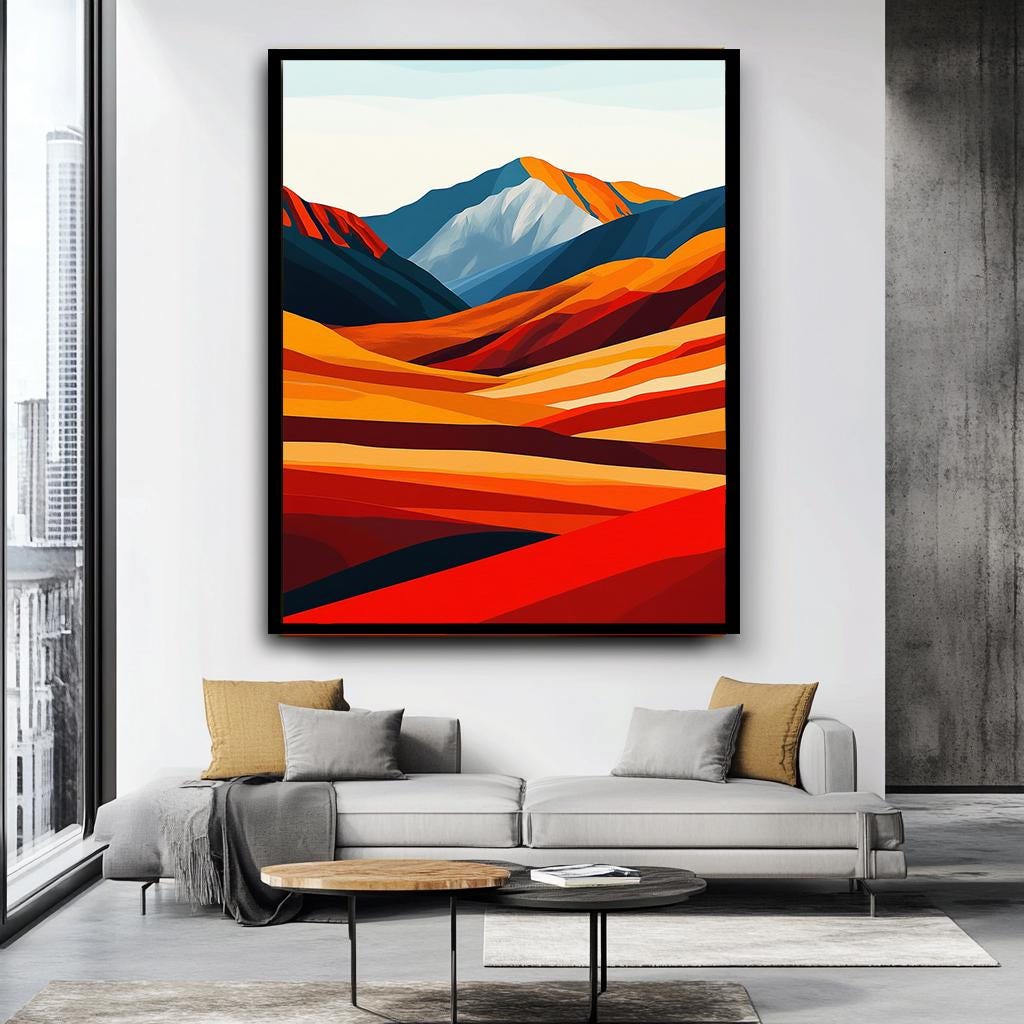 Modern Abstract Mountain Landscape Wall Art Print, Large Canvas Art fo