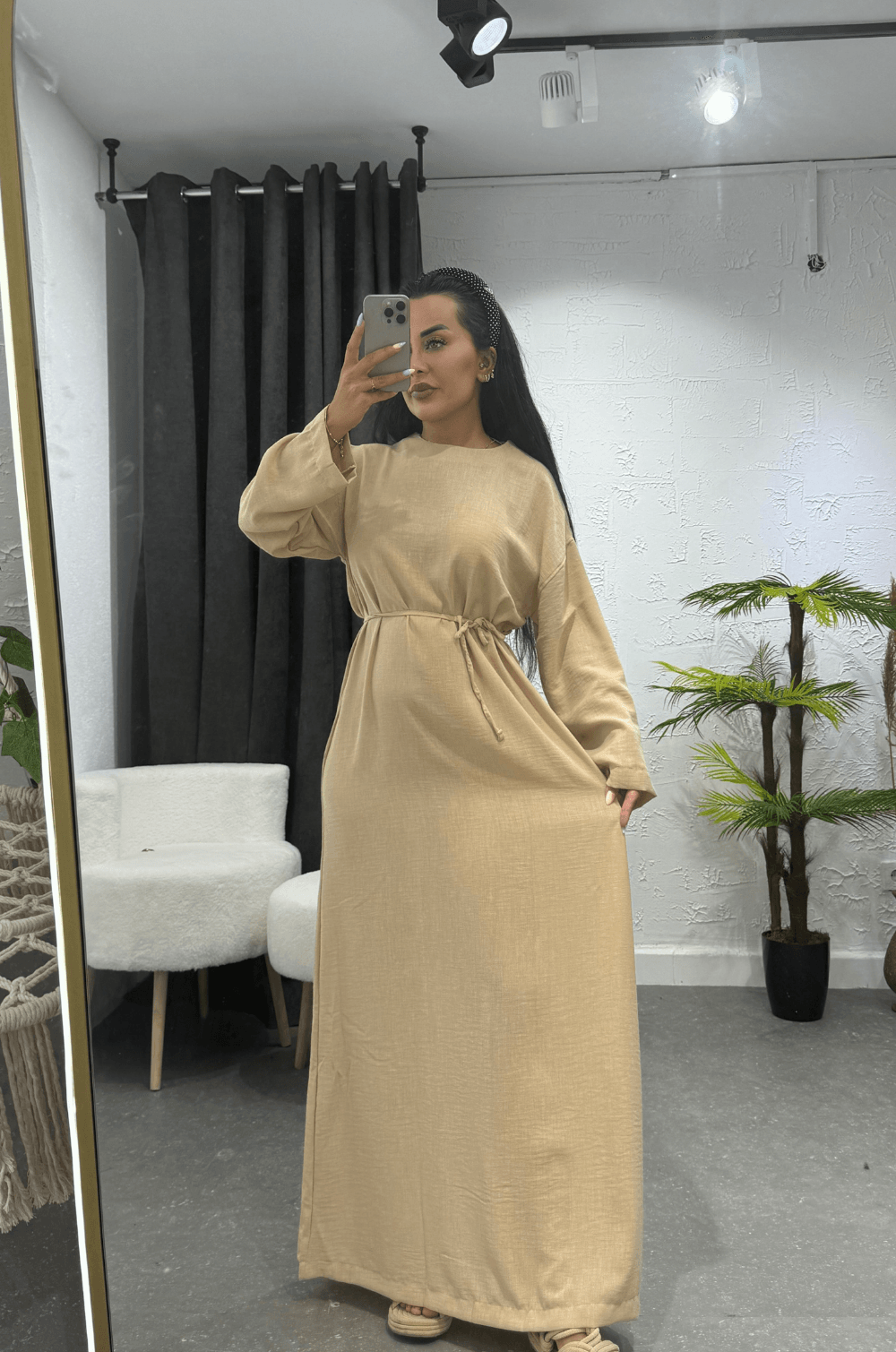 Zara Bağlamalı Keten Elbise Vizon