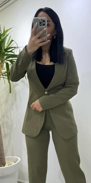 Blazer Takim Sandy Kumaş Yüksek Bel Pantolon Haki