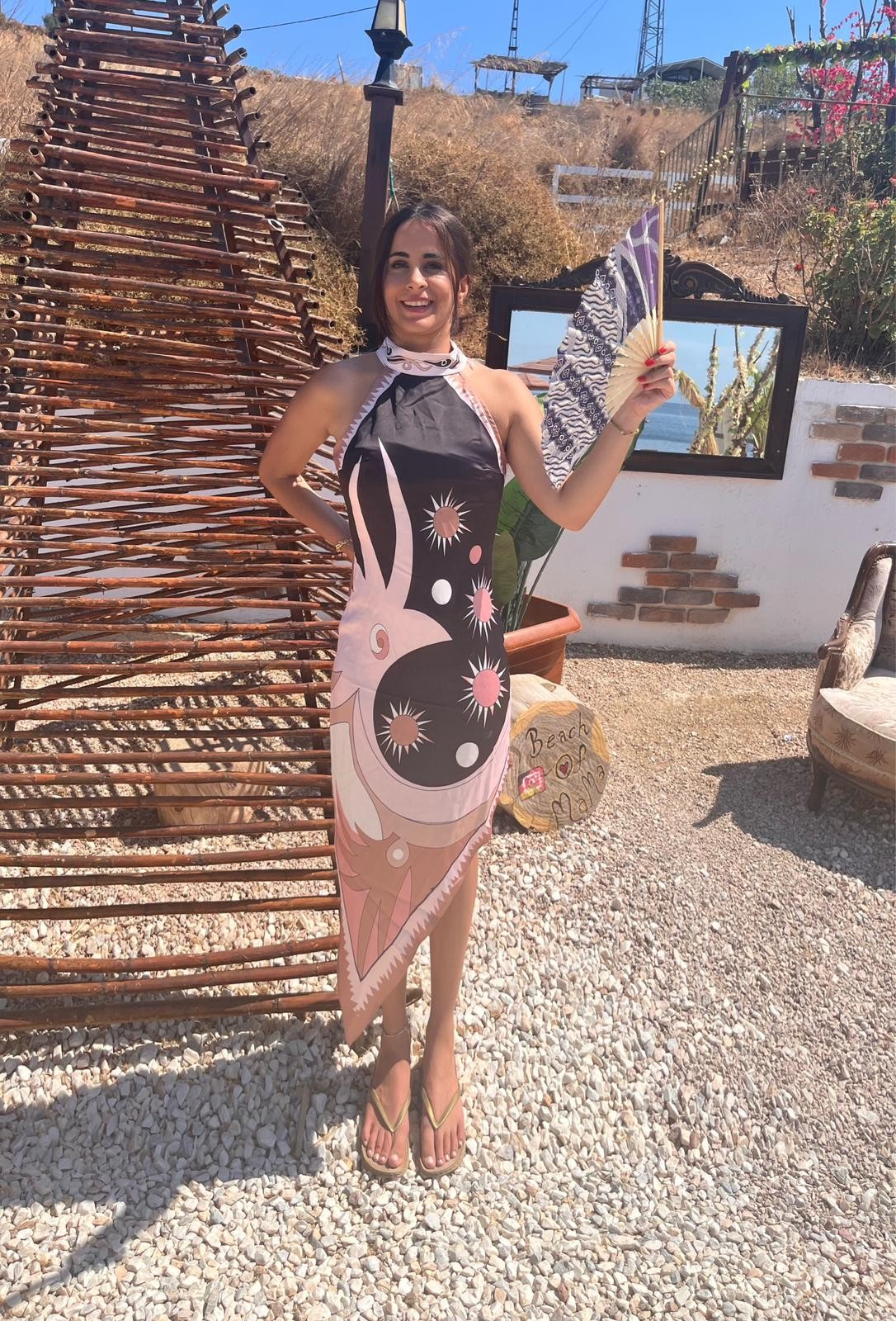 Premium Seri Pucci Saten Tasarım Asimetrik Elbise