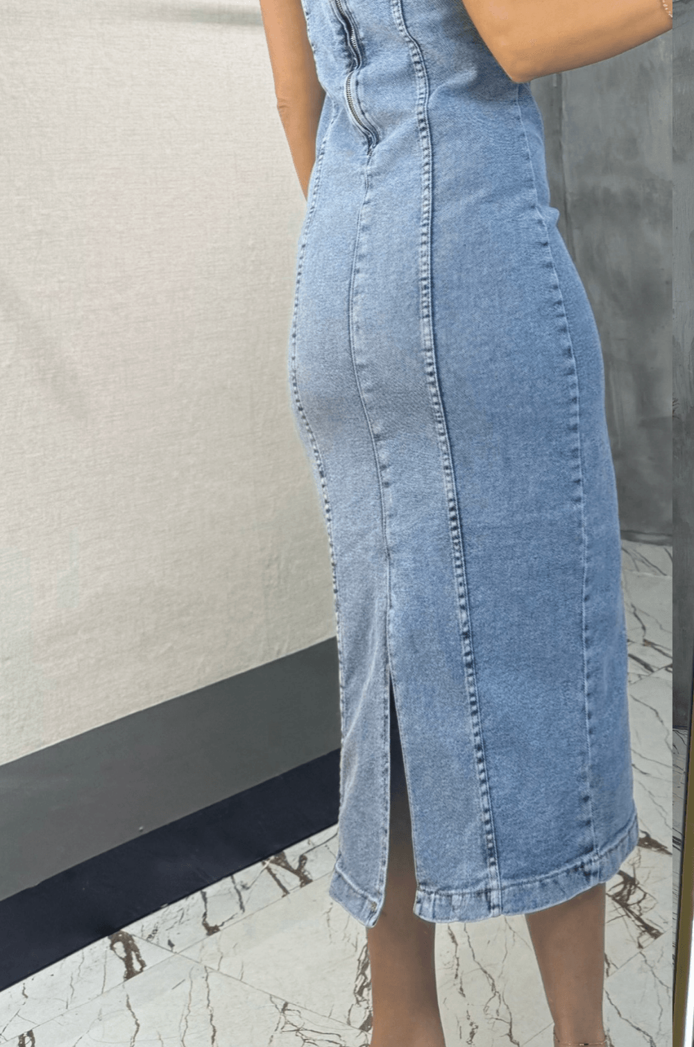 Midi Denim Elbise Açık Mavi