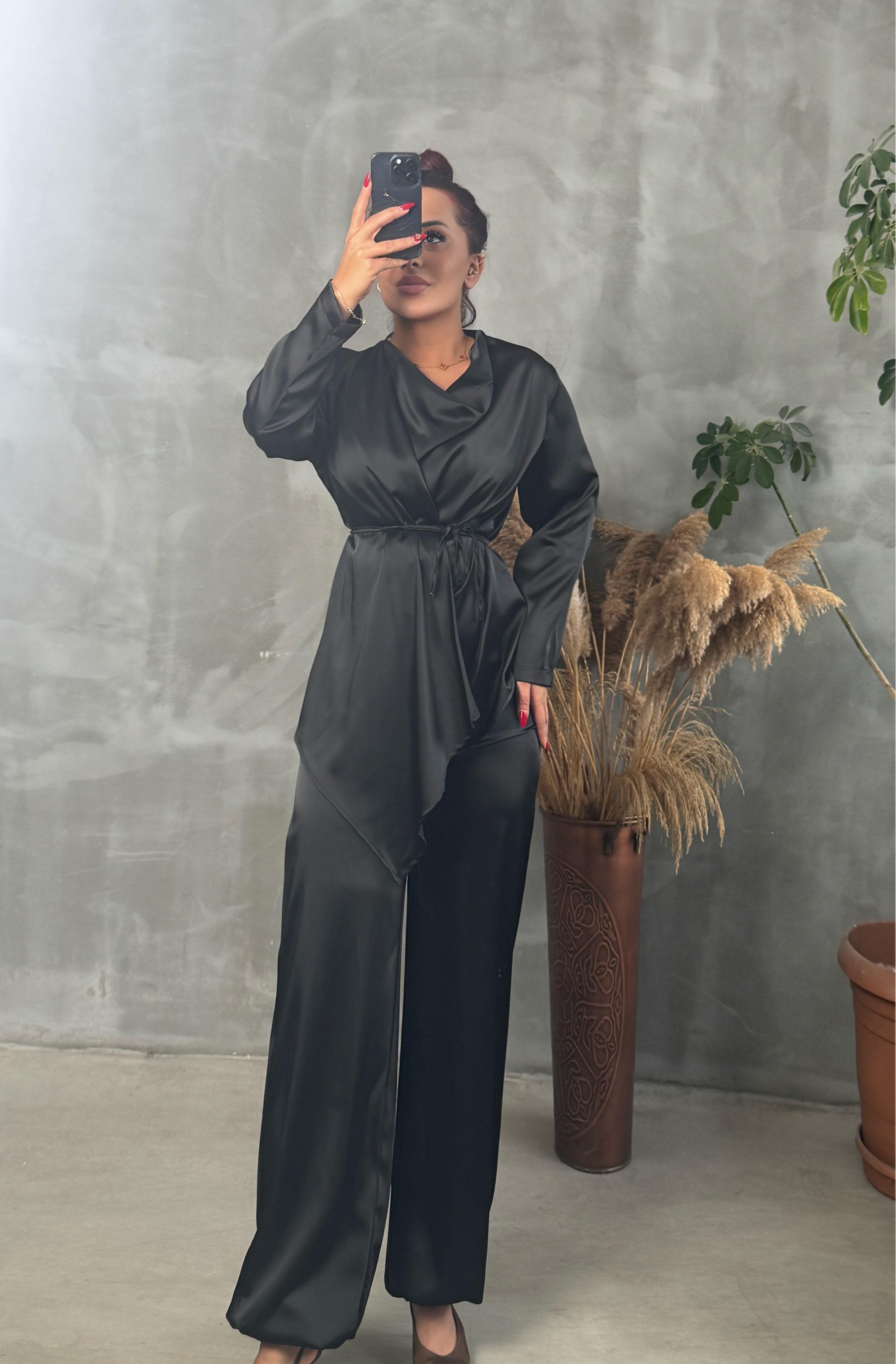 burcu tasarım saten takım - Siyah