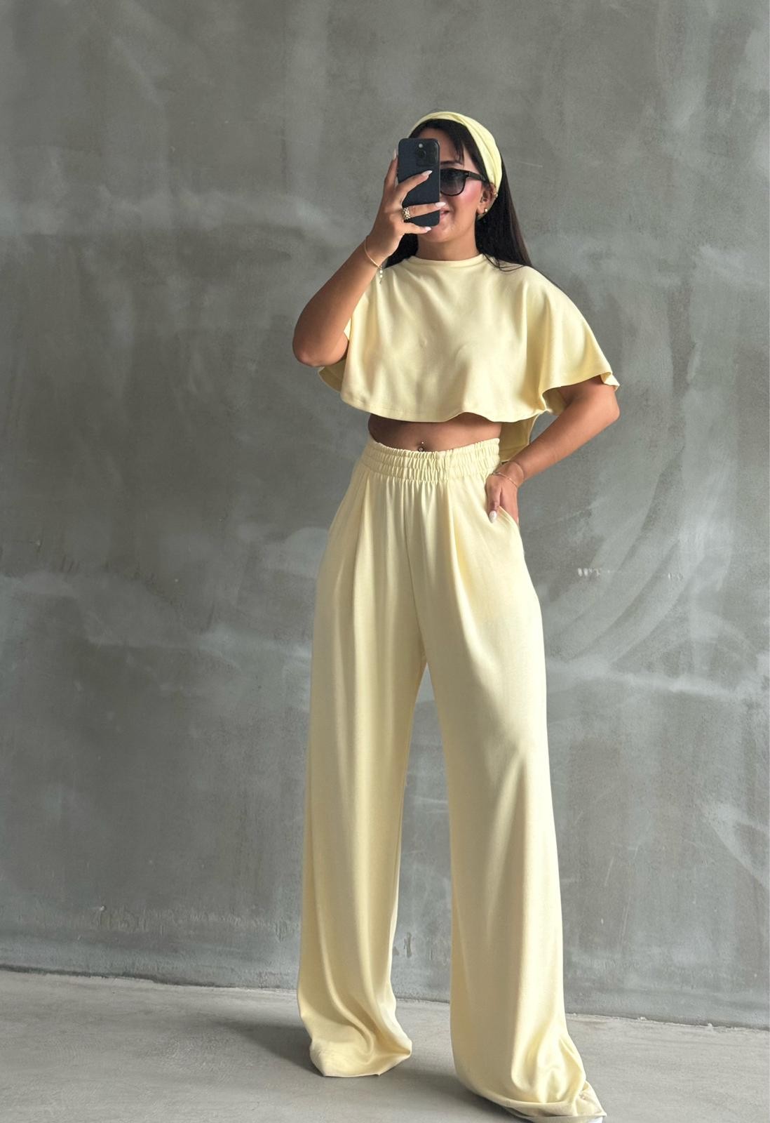 Oys Modal Kumaş Crop Üst & Bol Paça Pantolon Takım 