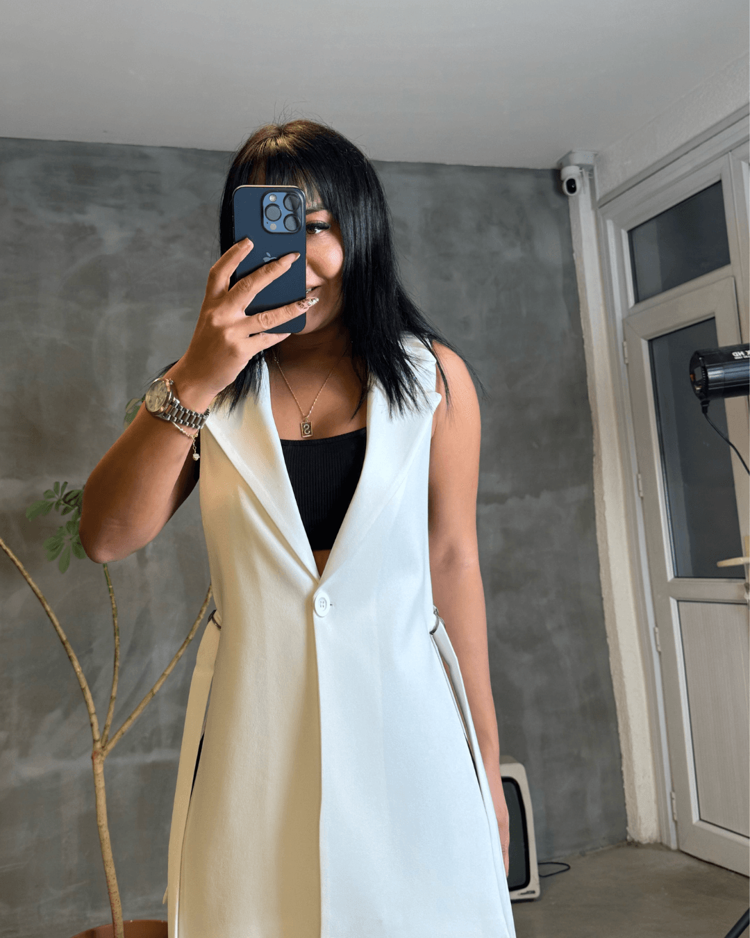 Yandan Tokalı Zr Model Blazer Beyaz