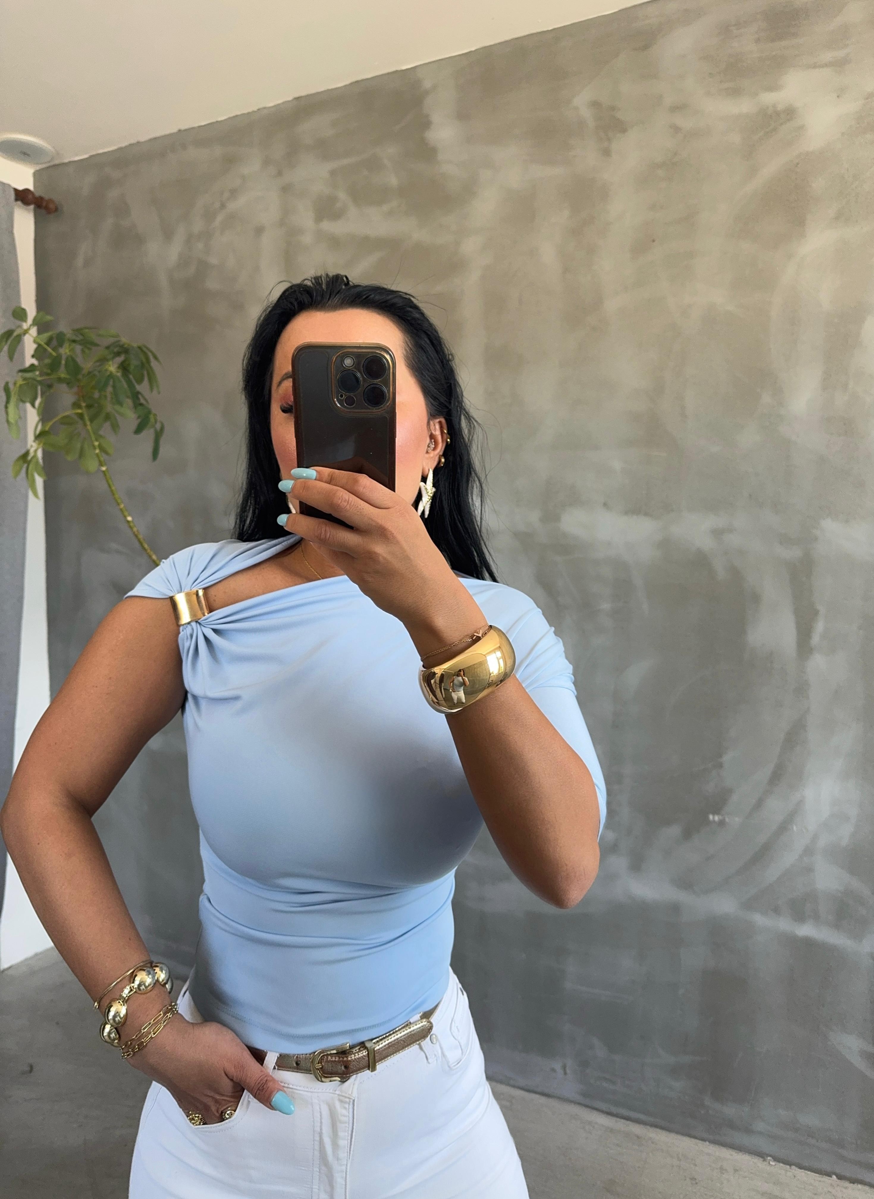 Gold Tokalı Bluz - Bebe Mavisi